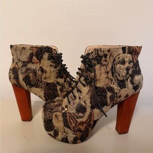 Jeffrey Campbell Dog Print Lace Up Boots - Brown and Tan
